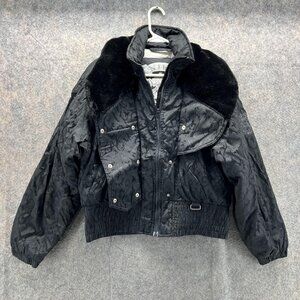 Nills Jacket Women 10 Goose Down Fill Thermoloft Vtg Fur USA Bomber Nylon Ski